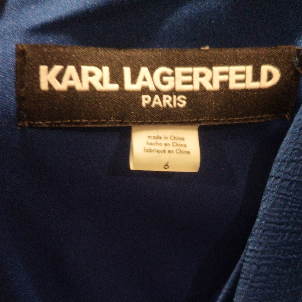 NWT KARL LAGERFELD Royal Blue Wrap Dress w Sheer Ruffled/Flared Hem Size 6